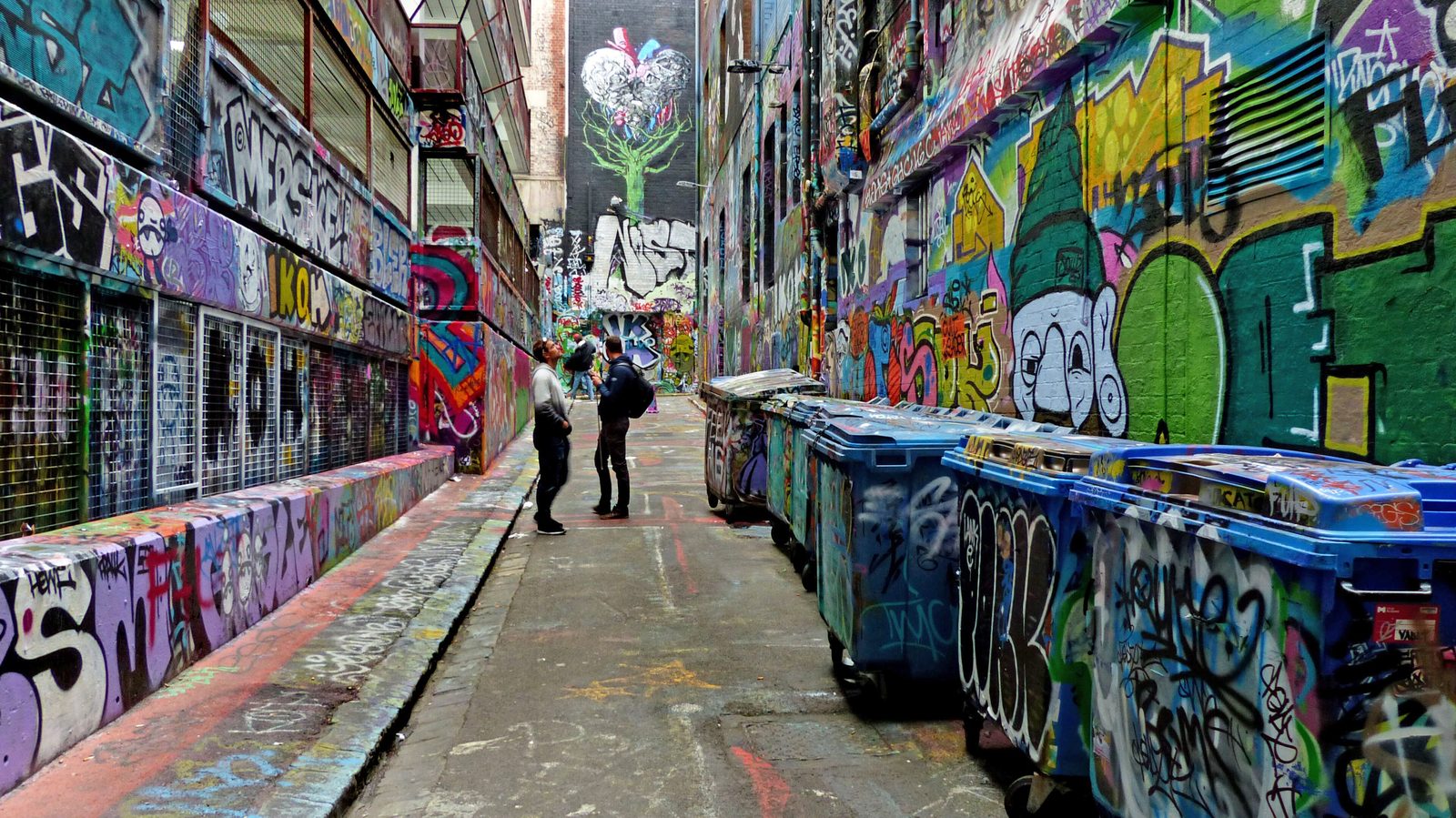 Hosier Lane in Melbourne, walls covered in street art